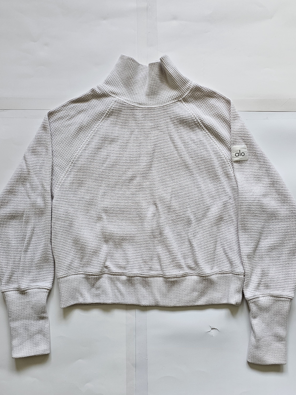 ALO Yoga Cream Waffle Knit Cowl Neck Pullover